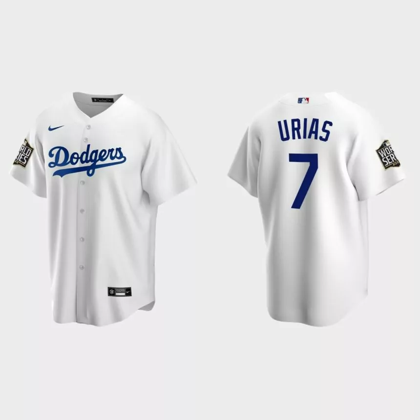 Youth Los Angeles Dodgers #7 Julio Urias Replica 2020 World Series Home Jersey – White