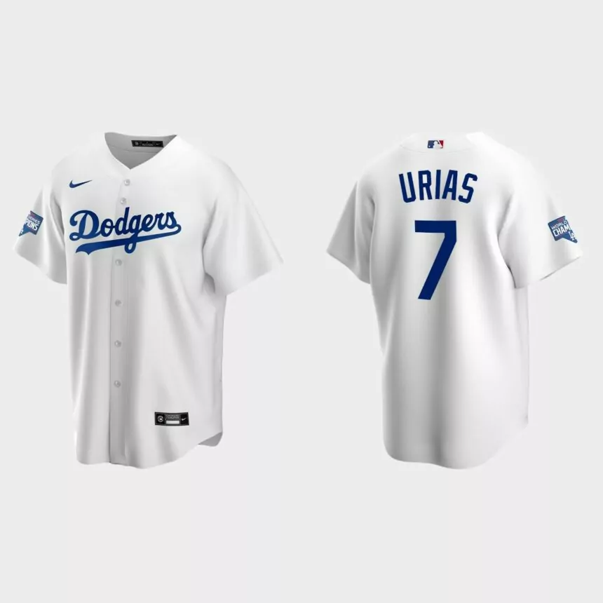 Youth Los Angeles Dodgers #7 Julio Urias White 2020 World Series Champions Replica Home Jersey