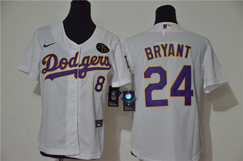 Youth Los Angeles Dodgers #8 #24 Kobe Bryant Youth Nike White Purple No. Cool Base 2020 KB Patch MLB Jersey