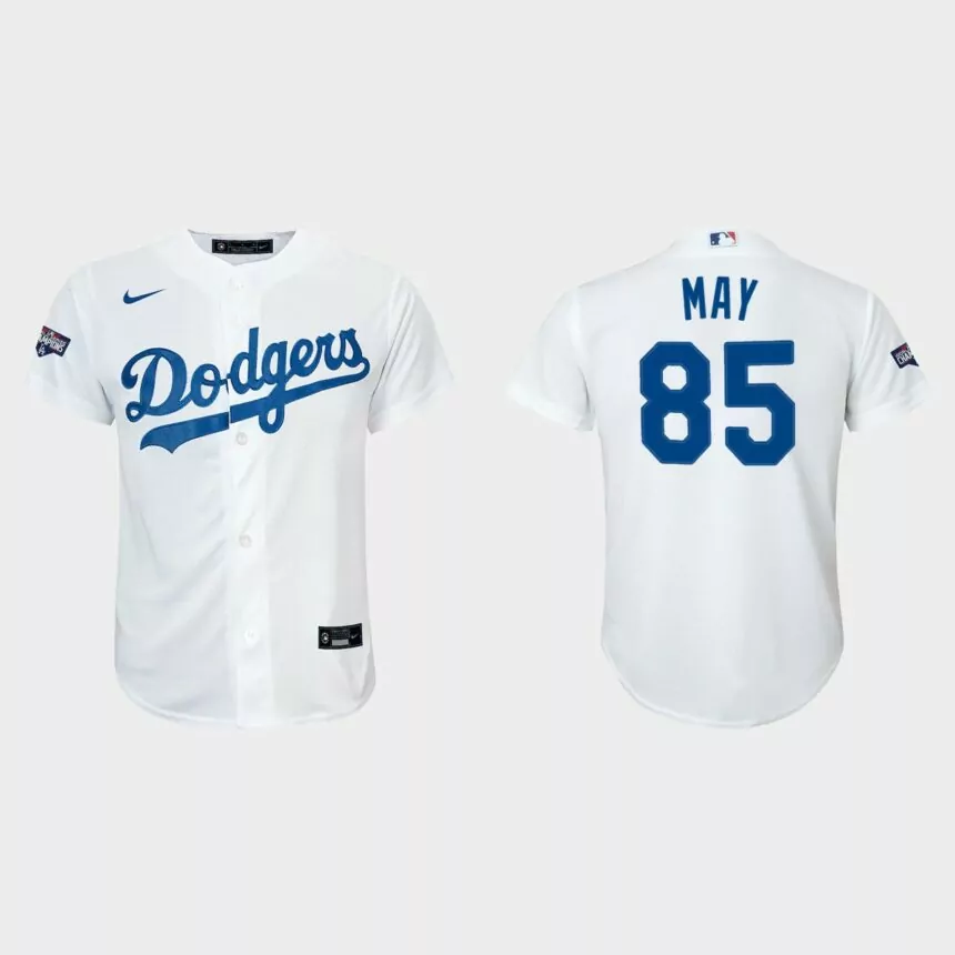 Youth Los Angeles Dodgers #85 Dustin May White 2020 World Series Champions Home Replica Player Nike Jersey