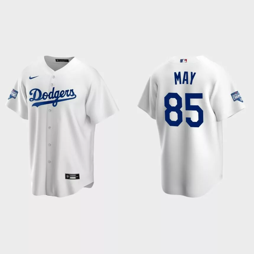 Youth Los Angeles Dodgers #85 Dustin May White 2020 World Series Champions Replica Home Jersey