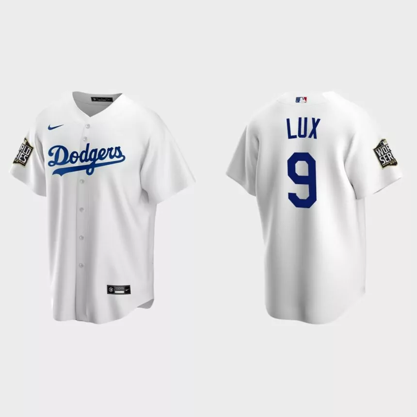 Youth Los Angeles Dodgers #9 Gavin Lux Replica 2020 World Series Home Jersey – White