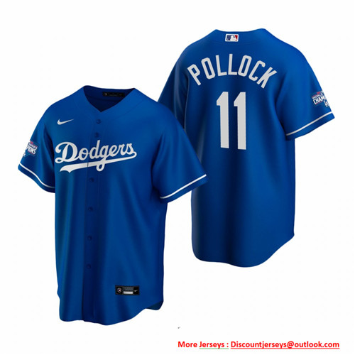 Youth Los Angeles Dodgers 11 A.J. Pollock Royal 2020 World Series Champions Replica Jersey