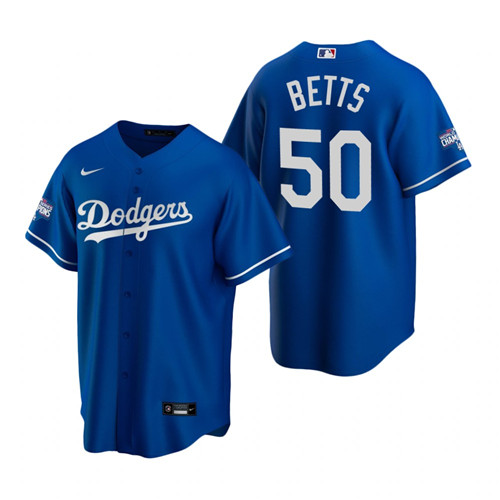 Youth Los Angeles Dodgers 50 Mookie Betts Royal 2020 World Series Champions Replica Jersey