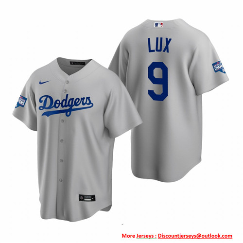 Youth Los Angeles Dodgers 9 Gavin Lux Gray 2020 World Series Champions Replica Jersey