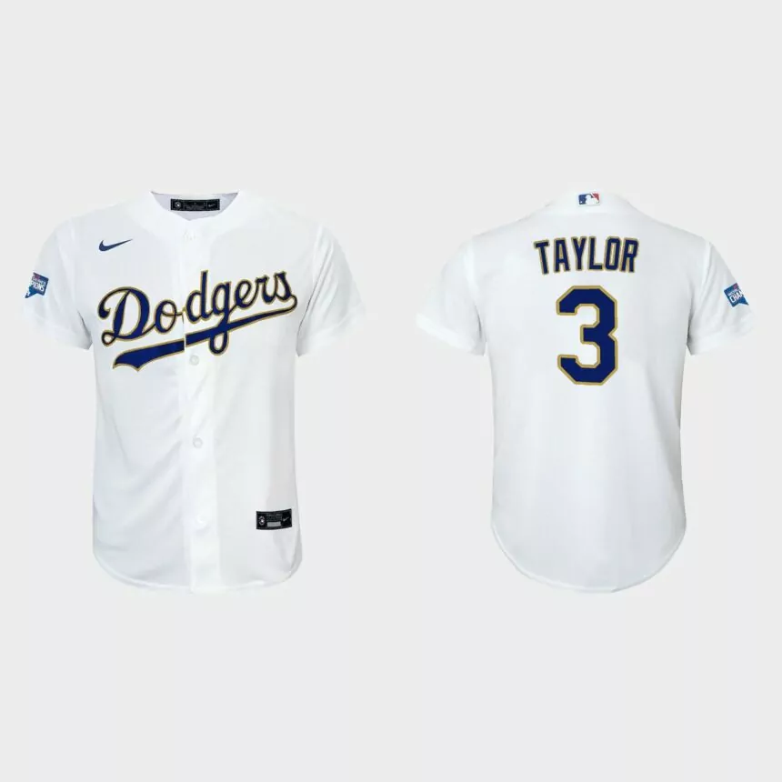 Youth Los Angeles Dodgers Chris Taylor 2021 Gold Program White Gold Replica Jersey