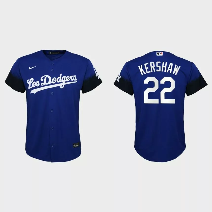 Youth Los Angeles Dodgers Clayton Kershaw Royal 2021 City Connect Replica Jersey