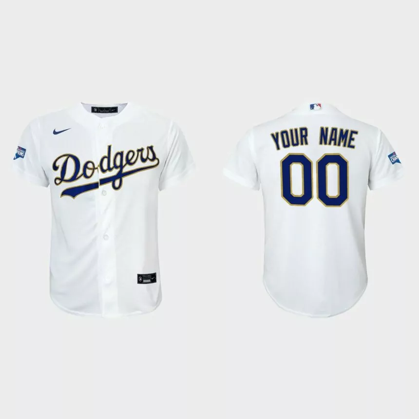 Youth Los Angeles Dodgers Custom 2021 Gold Program White Gold Replica Jersey
