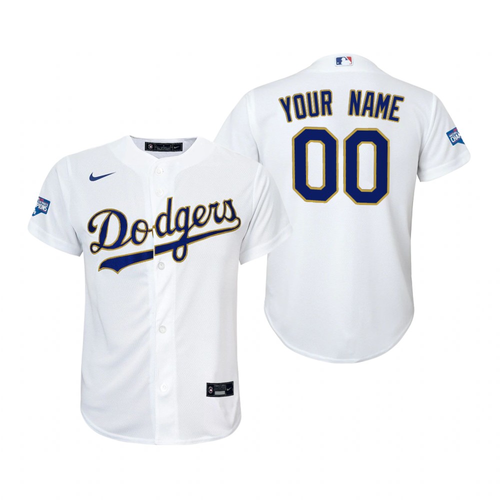 Youth Los Angeles Dodgers Custom Nike White Gold 2021 Gold Program Cool Base Jersey