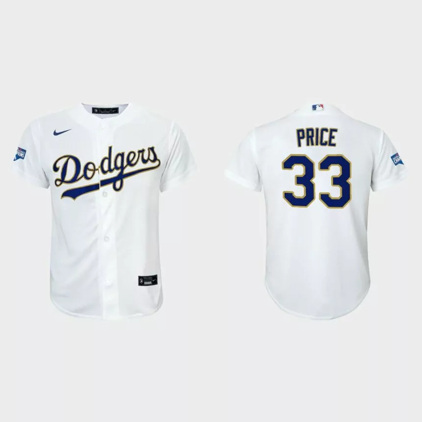 Youth Los Angeles Dodgers David Price 2021 Gold Program White Gold Replica Jersey