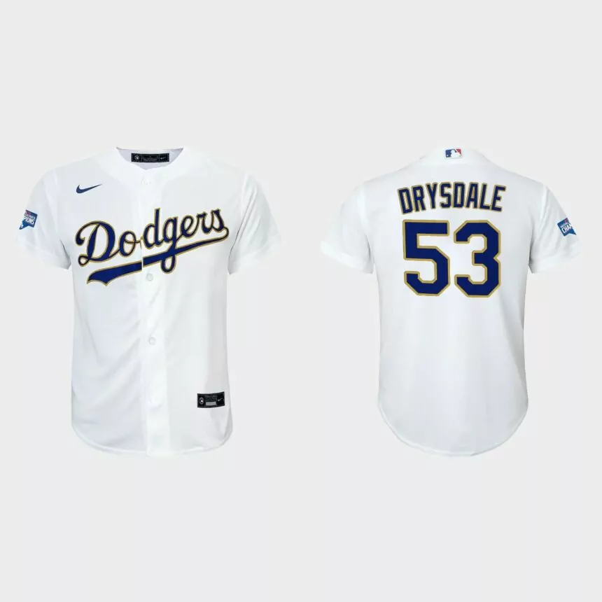 Youth Los Angeles Dodgers Don Drysdale 2021 Gold Program White Gold Replica Jersey