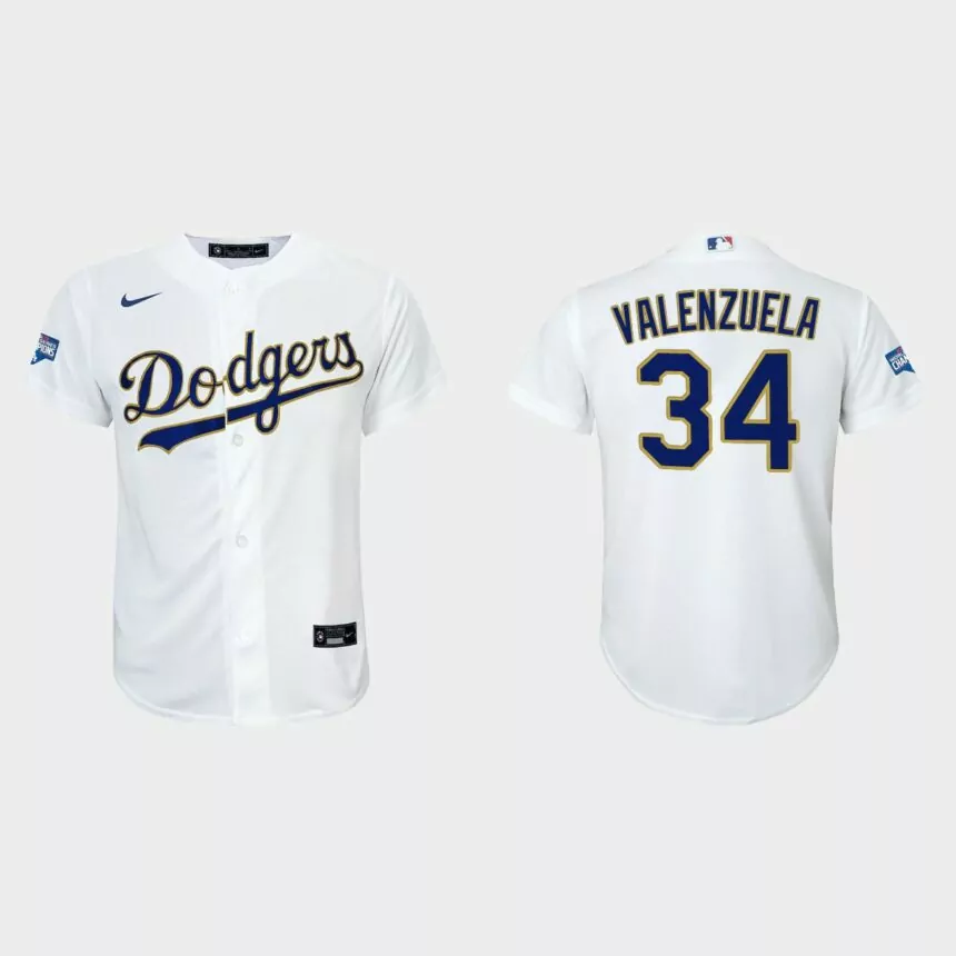 Youth Los Angeles Dodgers Fernando Valenzuela 2021 Gold Program White Gold Replica Jersey
