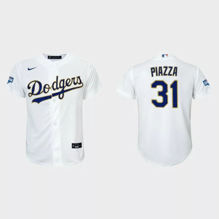 Youth Los Angeles Dodgers Mike Piazza 2021 Gold Program White Gold Replica Jersey