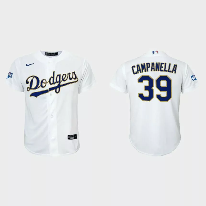 Youth Los Angeles Dodgers Roy Campanella 2021 Gold Program White Gold Replica Jersey