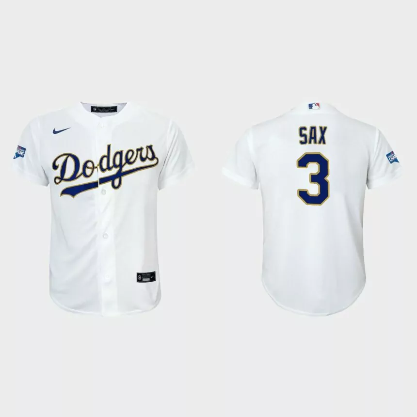 Youth Los Angeles Dodgers Steve Sax 2021 Gold Program White Gold Replica Jersey