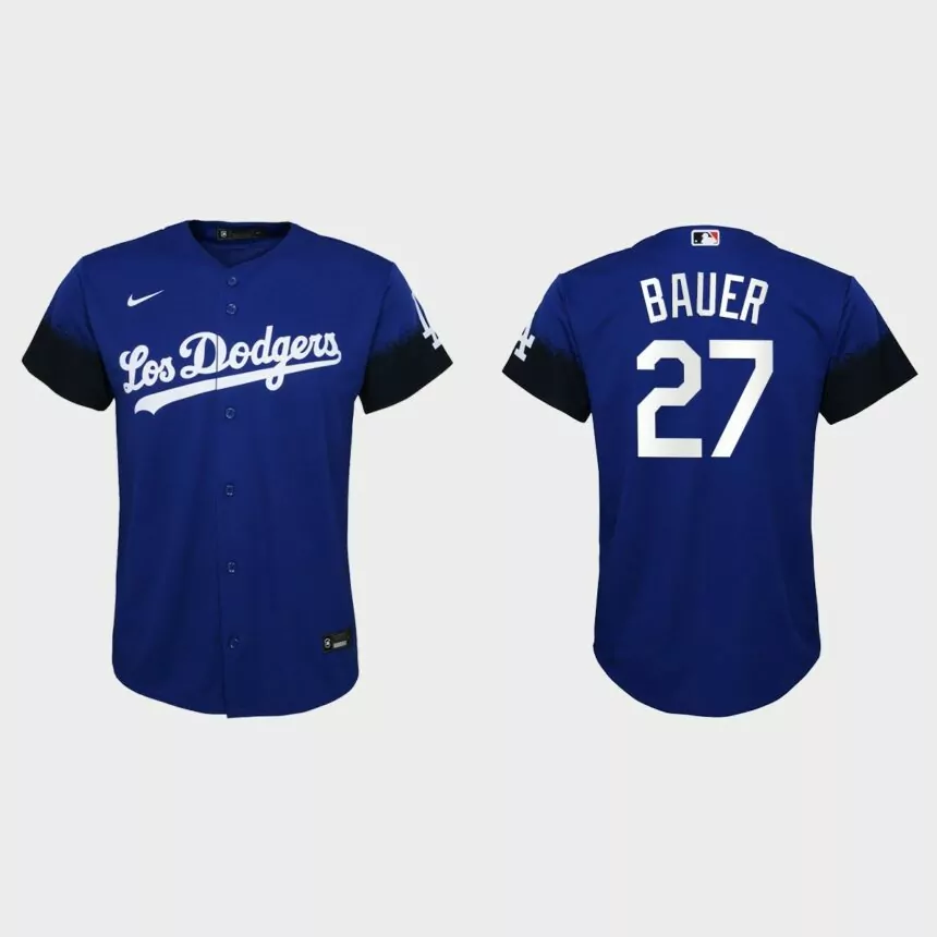 Youth Los Angeles Dodgers Trevor Bauer Royal 2021 City Connect Replica Jersey