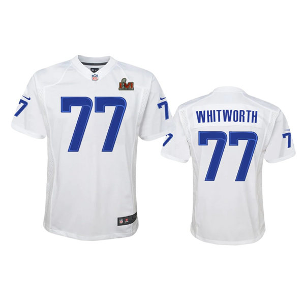 Youth Los Angeles Rams #77 Andrew Whitworth Nike Full White Super Bowl LVI Game Fashion Jersey
