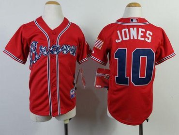 Youth MLB Atlanta Braves #10 Chipper Jones Red Cool Base Jersey