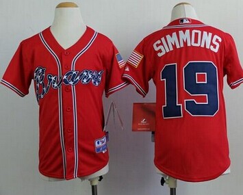 Youth MLB Atlanta Braves #19 Andrelton Simmons Red Cool Base Baseball Jersey