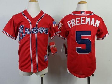 Youth MLB Atlanta Braves #5 Freddie Freeman Red Cool Base Jersey
