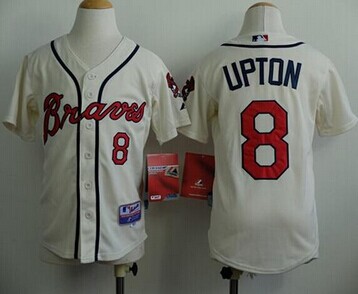 Youth MLB Atlanta Braves #8 Justin Upton Cream Cool Base Stitched Baseball Jersey