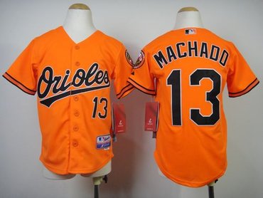 Youth MLB Baltimore Orioles #13 Manny Machado Orange Cool Base Stitched Jersey