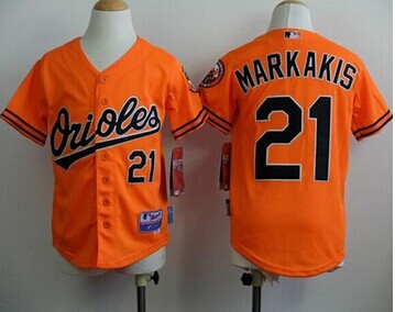Youth MLB Baltimore Orioles #21 Nick Markakis Orange Cool Base Stitched Baseball Jersey