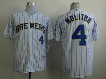 Youth MLB Brewers #4 Paul Molitor White (Blue Strip) Cool Base Jersey