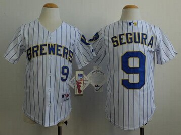 Youth MLB Brewers #9 Jean Segura White(Blue Stripe) Cool Base Jersey