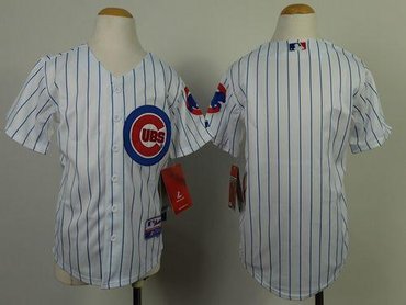 Youth MLB Chicago Cubs Blank White(Blue Strip) Cool Base Baseball Jersey