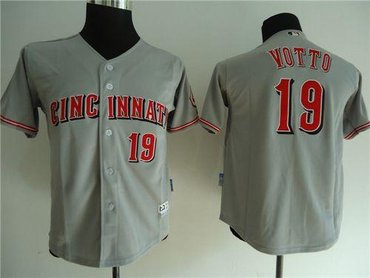 Youth MLB Cincinnati Reds #19 Joey Votto Grey Cool Base Jersey