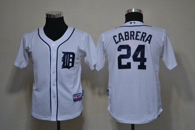 Youth MLB Detroit Tigers 24 Miguel Cabrera White Jerseys