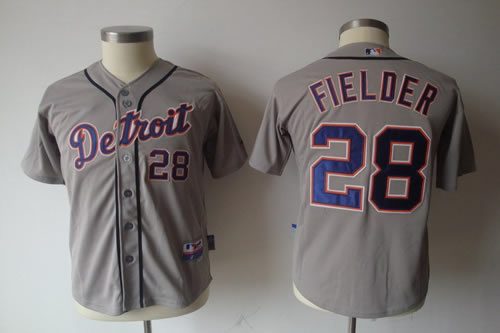 Youth MLB Detroit Tigers 28 Fielder Grey Jerseys