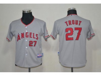 Youth MLB Jersey Los Angeles Angels #27 Trout Grey Jerseys