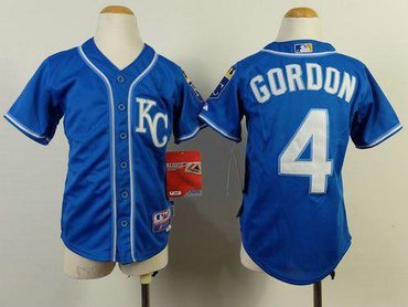 Youth MLB Kansas City Royals #4 Alex Gordon Blue Cool Base Baseball Jersey