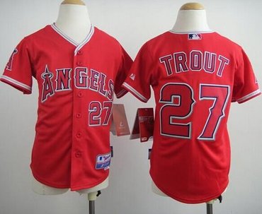Youth MLB Los Angeles Angels #27 Mike Trout Red Cool Base Baseball Jersey
