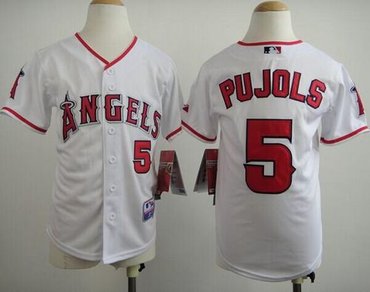 Youth MLB Los Angeles Angels #5 Albert Pujols White Baseball Jersey