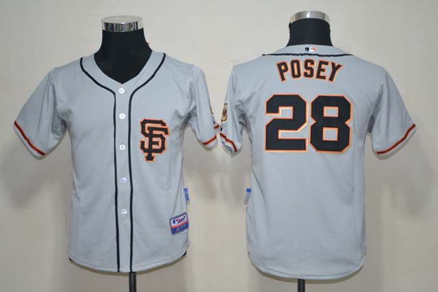 Youth MLB San Francisco Giants 28 Buster Posey Grey Jerseys