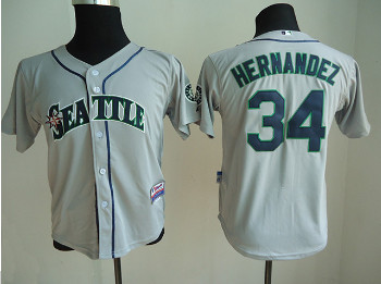 Youth Mariners 34 Hernandez Grey Jerseys