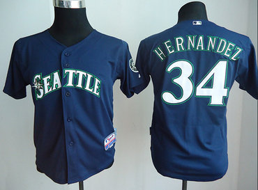 Youth Mariners 34 Hernandez Navy Blue Jerseys