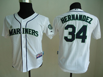 Youth Mariners 34 Hernandez White Jerseys