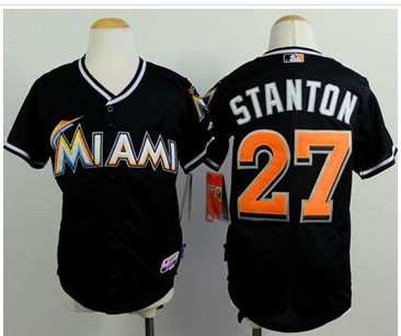 Youth Marlins #27 Giancarlo Stanton Black Cool Base Stitched Baseball Jersey