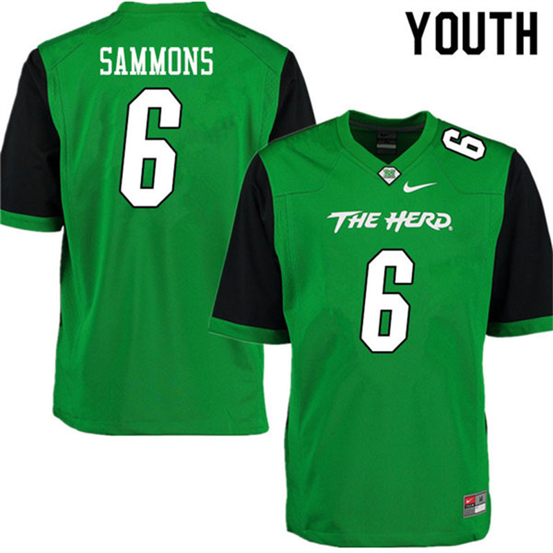 Youth Marshall Thundering Herd #6 Eli Sammons 2012-19 Green Black Sleeves Nike College Football Game 