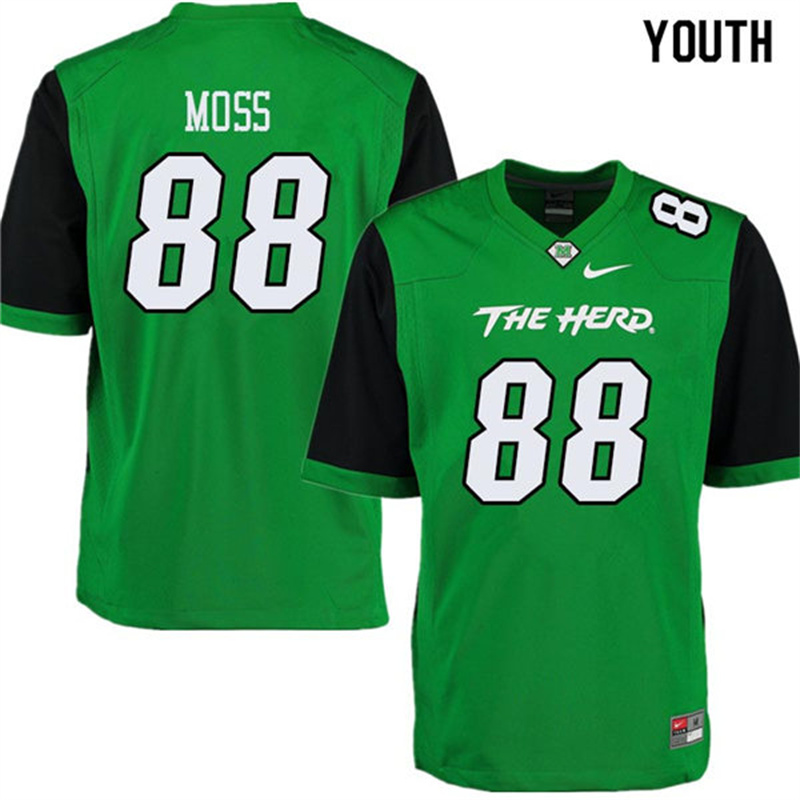 Youth Marshall Thundering Herd #88 Randy Moss 2012-19 Green Black Sleeves Nike College Football Game 