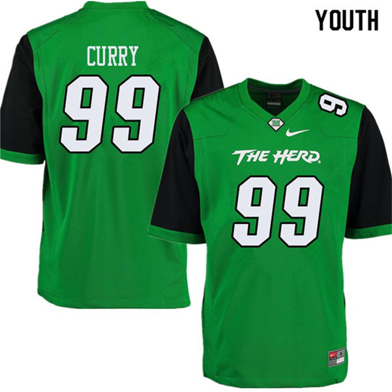 Youth Marshall Thundering Herd #99 Vinny Curry 2012-19 Green Black Sleeves Nike College Football Game 