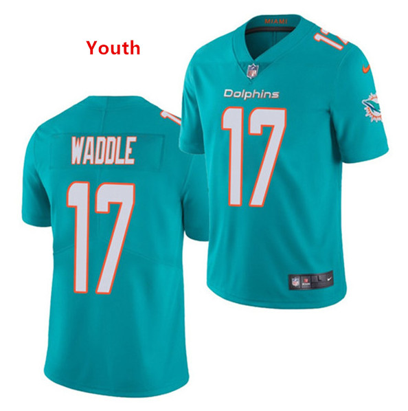 Youth Miami Dolphins #17 Jaylen Waddle Aqua 2021 Vapor Untouchable Limited Stitched Jersey