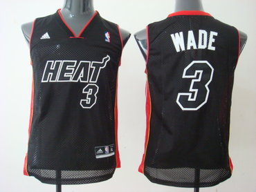 Youth Miami Heat 3 Wade black Red&Black Number Jersey