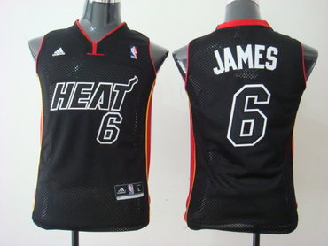 Youth Miami Heat 6 LeBron James black Red&Black Number Jersey