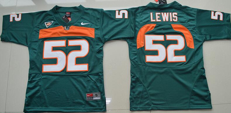 Youth Miami Hurricanes #52 Ray Lewis Green Stitched NCAA Nike College Football Jersey 