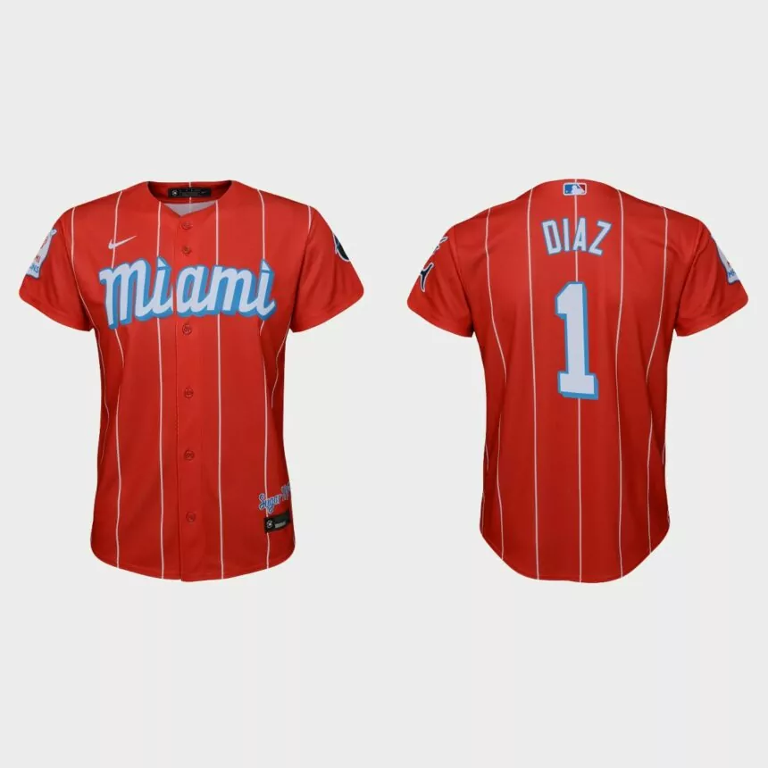 Youth Miami Marlins #1 Isan Diaz Red 2021 City Connect Replica Jersey